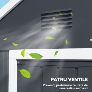 Magazie de Gradina din Otel Galvanizat si PP cu 4 Guri de Aerisire si Fereastra, 259x171x222 cm, Gri si Alb - Img 6