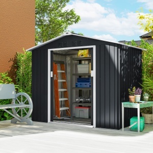 Magazie de grădină metalică 2,77 m², 213 x 130 x 185 cm cu fundație, uși culisante, gri închis - Img 2