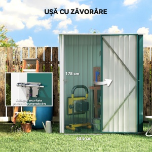 Magazie de Grădină pentru Unelte din Oțel Laminat 161,5x94,5x196cm, Verde - Img 5