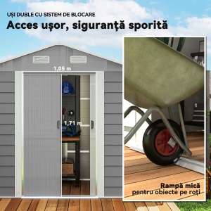 Magazie de Gradina, Suport pentru Unelte din Otel cu Usi Glisante si Orificii de Aerisire, 236x196x210cm, Maro - Img 6
