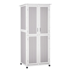 Magazie din Lemn de Brad pentru Unelte cu 3 Niveluri, cu Acoperis din Bitum si Carlige, 77x58x175 cm, Gri - Img 1
