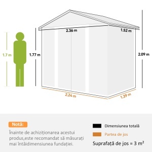 Magazie Grădină cu Uși Glisante pentru Instrumente de Grădină, 235.7x152x208.7cm, Maro - Img 3