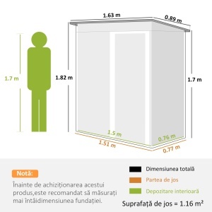 Magazie pentru Scule cu Acoperiș Înclinat și Ușă Glisantă, din Oțel Zincat, 163x89x182 cm, Verde - Img 3