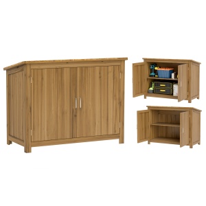 Magazie pentru Unelte cu 2 Uși, 2 Rafturi și Acoperiș Înclinat, 110x50x85 cm, Maro - Img 1