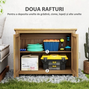 Magazie pentru Unelte cu 2 Uși, 2 Rafturi și Acoperiș Înclinat, 110x50x85 cm, Maro - Img 4