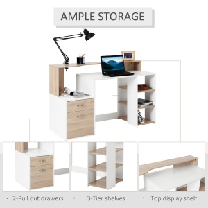 Masa de Birou Moderna pentru Computer cu Rafturi din Lemn MDF, 140x55x92 cm - Img 4