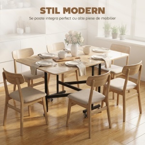 Masă de Dining Pliabilă, Masă de Bucătărie Rabatabilă cu Roți și Frâne pentru 4-6 Persoane, Birou Compact cu Structură din Oțel, pentru Living, 120x80x73 cm, Stejar - Img 4