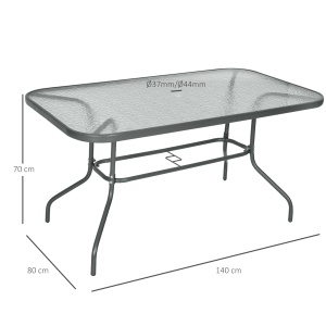 Masa de Exterior din Metal si Sticla Temperata cu Orificiu pentru Umbrela 140x80x70cm - Img 3