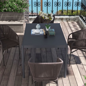 Masă de Grădină cu Lamele, Dimensiuni 145x90 cm, Masă de Dining pentru 6 Persoane, Rectangulară, din Aluminiu și Oțel, pentru Curte, Terasă, Balcon și Exterior, Gri Închis - Img 9