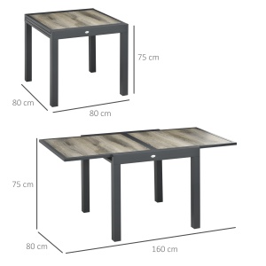Masă de Grădină Extensibilă 80/160x80x75 cm, Masă de Dining pentru 6 Persoane Dreptunghiulară din Aluminiu cu Blat din Plastic, pentru Terasă, Balcon și Exterior, Bej - Img 3