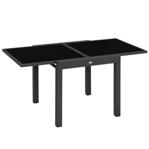 Masă de Grădină Extensibilă cu Blat din Sticlă 80-160x80x75 cm Negru - Img 1
