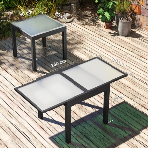 Masă de Grădină Extensibilă cu Blat din Sticlă 80-160x80x75 cm Negru - Img 3