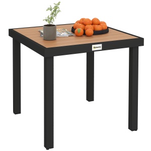 Masa de gradina pentru 4 Persoane din Aluminiu, Masa de Exterior din Plastic pentru Terasa si Balcon, Negru si Culoare Lemn - Img 1