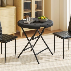 Masă de Grădină, rotundă, pliabilă, pentru 4 persoane, aspect lemn, oțel+plastic, gri închis, 80 x 80 x 73 cm - Img 7
