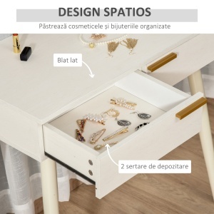 Masă de Toaletă/Machiaj cu Oglindă și 2 Sertare pentru Accesorii, Toaletă de Machiaj din Lemn, 80x40x123 cm, Alb - Img 5