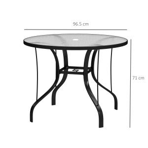 Masă Rotundă de Grădină pentru Maxim 4 Persoane cu Gaură pentru Umbrelă, Ø96,5x71 cm, Negru - Img 3
