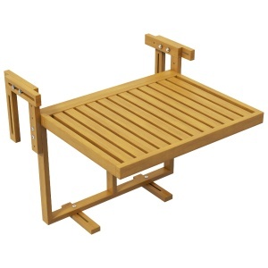 Masă Suspendată de Exterior, Masă Reglabilă pentru Balustradă, Blat Suport cu Montare pe Perete, 68x65x40,5-55 cm, Tec - Img 1