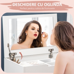 Masa Toaleta Dormitor – Cu Oglinda, Sertar & Scaun Asortat - Img 4