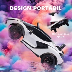 Mașină Electrică pentru Copii 3-5ani, Mașinuță Electrică Lamborghini cu Faruri, Muzică și Telecomandă, 108x62x40cm, Alb - Img 8
