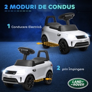 Mașinuță Electrică pentru Copii 18 Luni-5 Ani cu Licență Land Rover cu Muzică, USB și MP, 65x43x40 cm ,Alb - Img 4
