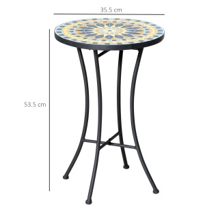 Masuta de Gradina din Metal cu Blat din Mozaic Ceramic, Ф35.5x53.5cm, Multicolor - Img 3
