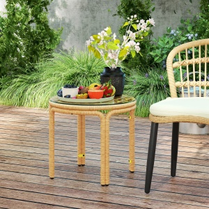 Măsuță de Grădină din Ratan și Sticlă Stil Boho Ø50x44 cm Galben - Img 8