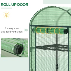 Mini Seră de Grădină cu 2 Rafturi Metalice și Acoperiș PE, Seră Compactă pentru Balcon și Terasă, 69x49x91 cm, Verde - Img 5