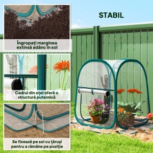 Mini Seră Pop-Up cu Acoperire din Plastic, Fereastră Rulabilă și Geantă, 70x70x80 cm, Transparentă - Img 6
