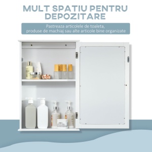 Mobilier Baie Suspendat cu Oglinda si Usa cu Inchidere Magnetica, 41x14x60cm - Alb - Img 4