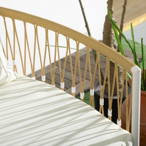 Mobilier din 3 Piese pentru Terasă, Set din 2 Canapele și o Măsuță de Cafea pentru Exterior din Ratan, 72x66x64 cm, Crem - Img 7