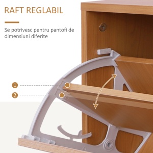 Mobilier Garderoba Dulap Pantofi Reglabil cu Oglinda si Cuier 6 carlige pentru Hol si Dormitor 90x22x116cm Lemn - Img 6