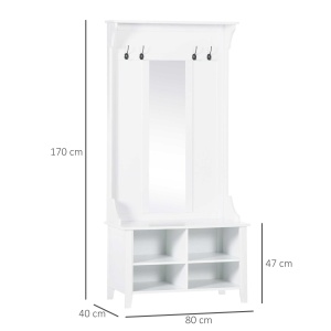 mobilier hol, cuier si oglinda, 80x40x170cm, alb - Img 3
