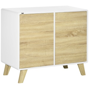 Mobilier multifunctional cu 2 usi de presiune si rafturi reglabile, dulap de living si dormitor din lemn, 80x40x70cm, alb si stejar - Img 1