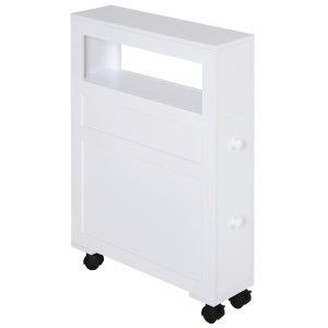 Mobilier pentru Baie in Lemn cu Rafturi si 2 Sertare,Alb 16x52x66cm - Img 1