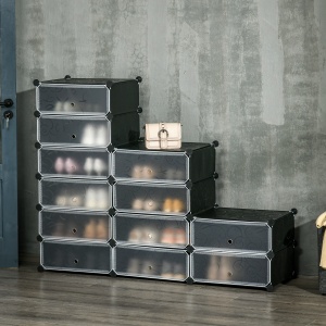 Mobilier pentru incaltaminte modular, 12 cuburi 45x35x16cm din plastic PP si otel, negru si alb - Img 2