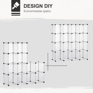 Mobilier pentru incaltaminte modular, 16 cuburi 30x30x30cm din plastic PP si otel , transparent - Img 5