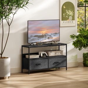Mobilier pentru Televizor de 47" cu Sertare Pliabile din Material Textil și Raft, 98x29x56 cm, Negru - Img 2