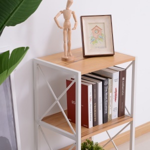 Mobilier Rastel Librarie 3 Rafturi cu Schelet in Otel Alb si Rafturi in Lemn 40x35x72.5cm - Img 8