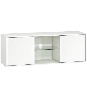 Mobilier suport TV de până la 55", suspendat sau de podea, uși amortizate, alb. - Img 1