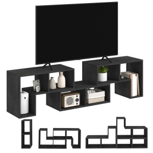 Mobilier TV 75" cu 2 Rafturi în Formă de L și Raft Dreptunghiular, 134-180x30,5x44 cm, Negru - Img 8