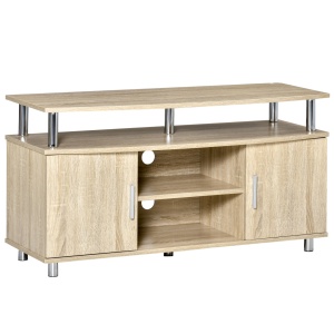 Mobilier TV Modern cu 2 Rafturi, Gauri cablu si 2 Dulapioare in PAL 105x40x55cm Stejar - Img 1