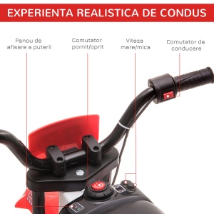 Motocicleta Electrica pentru Copii Baterie 12V Reincarcabila si Rotite Rosu - Img 4