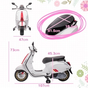 Motocicletă Electrică pentru Copii, Motocicletă cu Muzică, Două Motoare, Far, MP3, USB, Radio FM și 2 Roți de Antrenament, 107x47x73 cm, Alb - Img 3