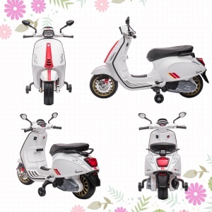 Motocicletă Electrică pentru Copii, Motocicletă cu Muzică, Două Motoare, Far, MP3, USB, Radio FM și 2 Roți de Antrenament, 107x47x73 cm, Alb - Img 8