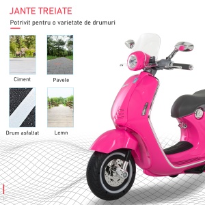 Motocicletă Jucărie, Motocicletă pentru Copii 3+ Ani din PP și Oțel cu 2 Roți Suplimentare, 108x49x75 cm, Roz - Img 6