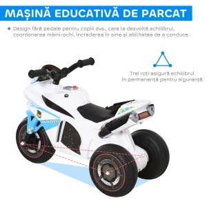 Motocicletă pentru Copii 18-36 Luni cu 3 Roți, Muzică și Faruri, 74x39x48 cm, Albastru Deschis - Img 7