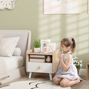 Noptieră cu Sertar pentru Copii 3-10 Ani, cu Design Minimalist pentru Dormitor, 40x32,5x40 cm, Lemn Natural - Img 2