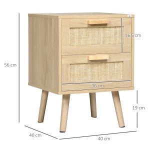 Noptiera pentru Dormitor cu 2 Sertare, Masuta de cafea in Stil Boho Elegante, 40x40x56cm, Culoare Lemn Natur - Img 3