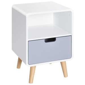 Noptieră stil Nordic 40×38×58 cm, Dulap cu Sertar și Raft din MDF și Lemn de Brad - Img 1