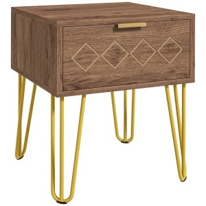Noptiere Moderne Set 2 Bucati din PAL si Otel cu Sertar, 39.5x41x49 cm, Maro - Img 1